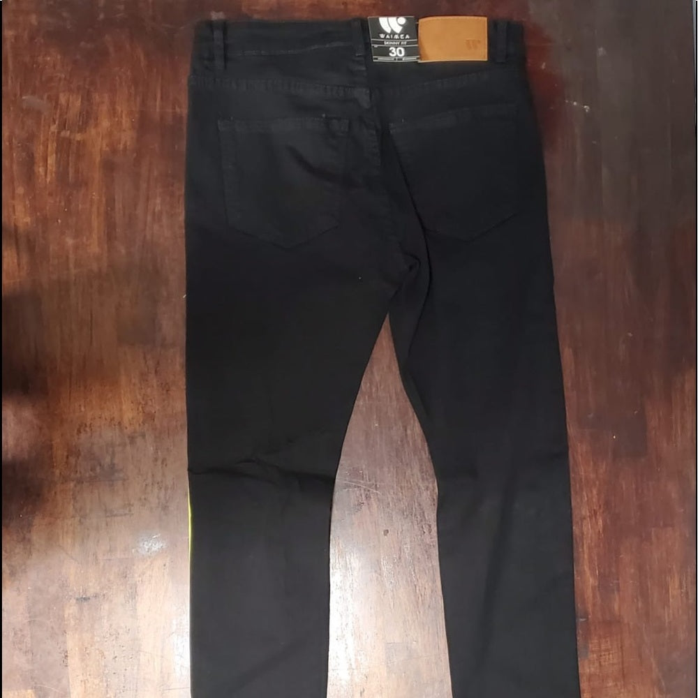 Sz Various black denim jeans yellow stripe
