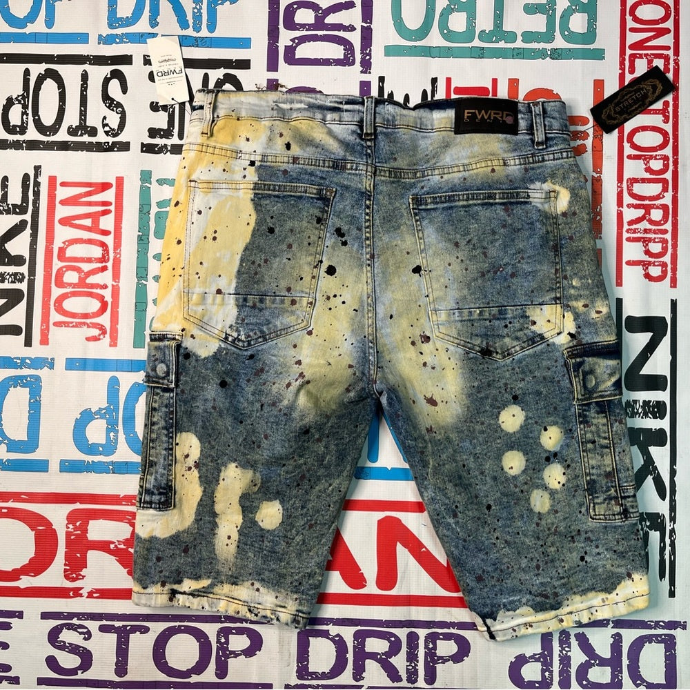 Sz 38 stripe denim pocket jean shorts