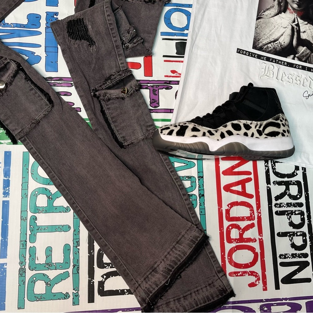 Acid gray denim super stacks skinny jeans Sz various