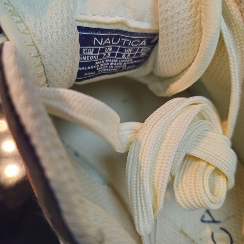 Sz 7.5 Men's Nautica Casual Sneakers Low-top Lace-up Fabric & Faux Leather Upper