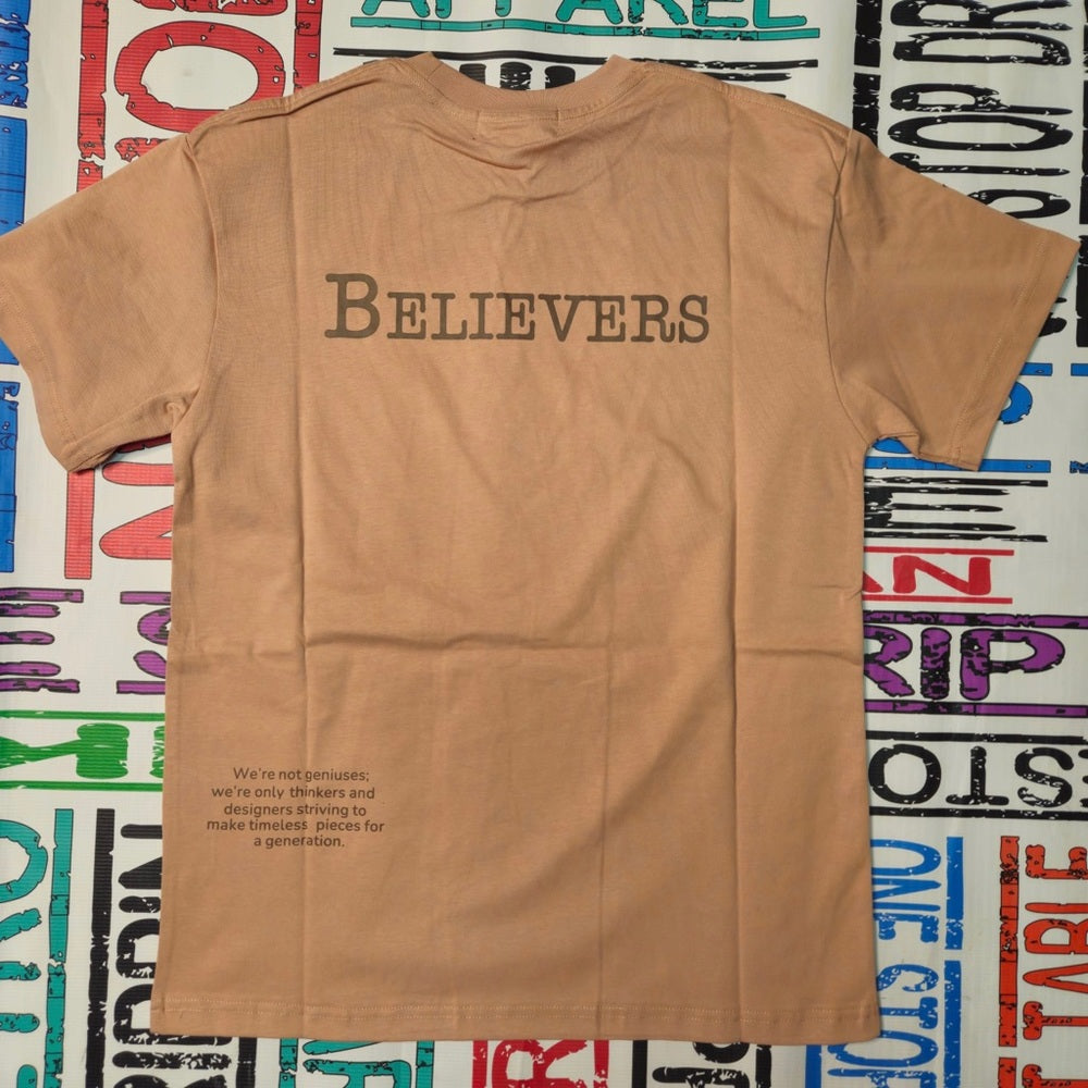 Believers off peach tee Sz various