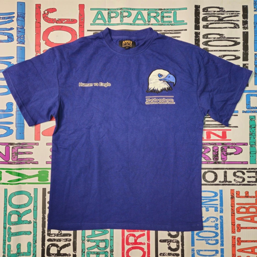 Human vs Eagle graphic tee blue