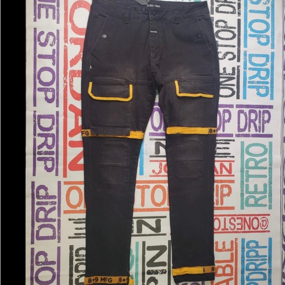 Strapped Up Slim Utility Jeans Denim Gold Straps