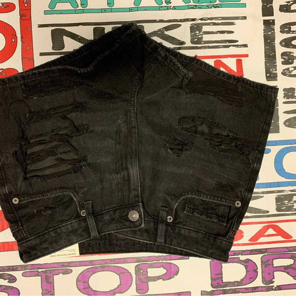 Black Distressed Denim Shorts AE Stretch Denim Mom Short