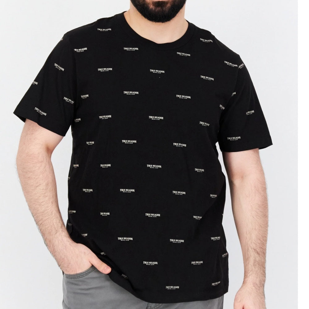 Sz Large try religion all over logo tee green