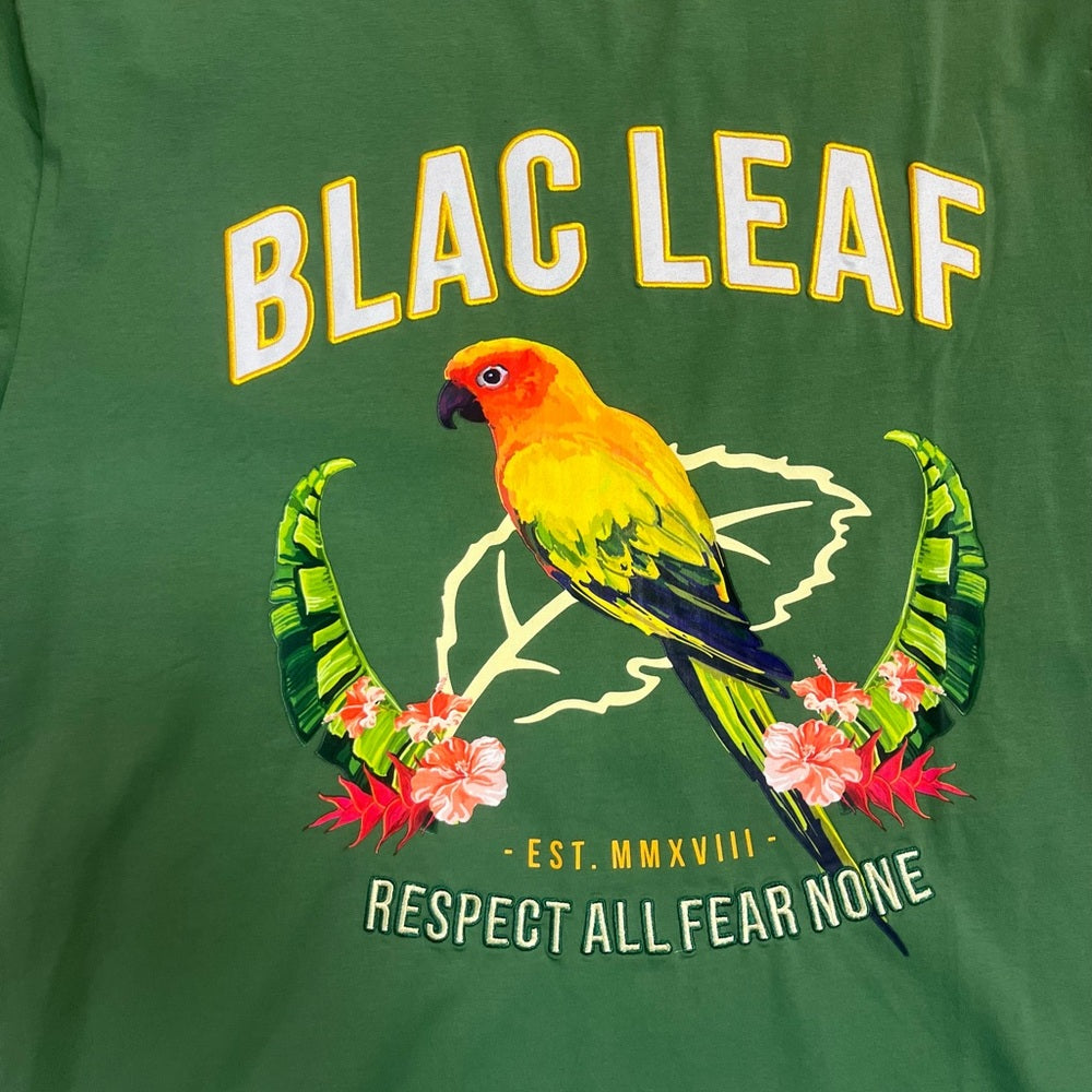Green Parrot Graphic T-Shirt Blac leaf