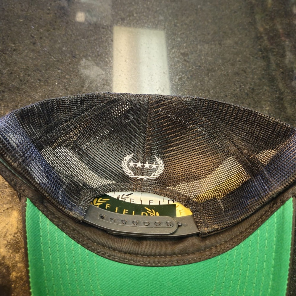 Black Trucker Hat with Embroidered Text lucky me