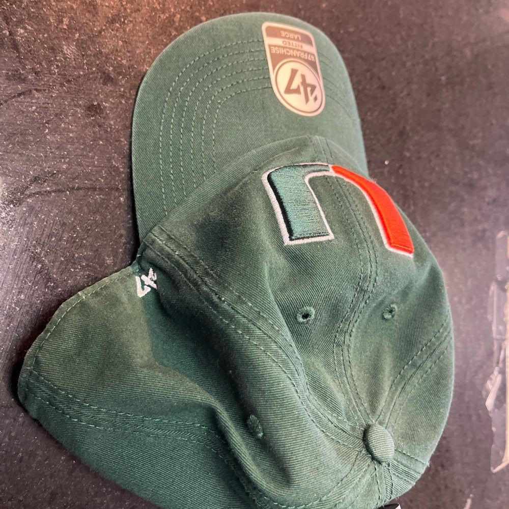 47 Brand Miami hurricane Green Cap with Orange and White Logo