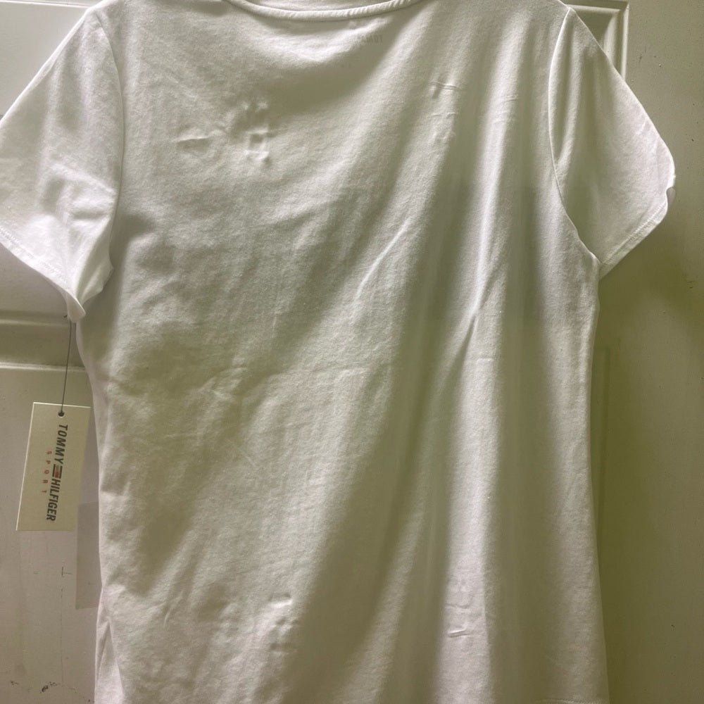Tommy Hilfiger White T-Shirt with Navy Logo sz small