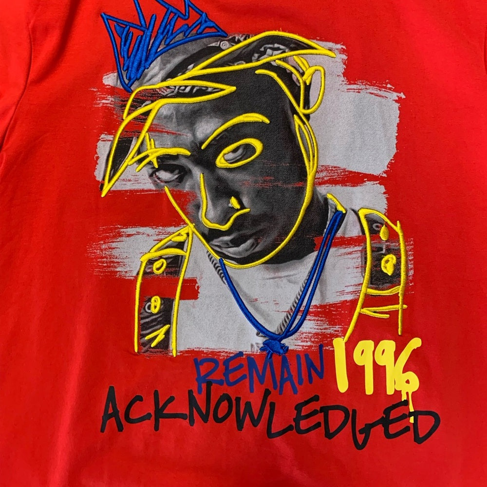 2pac Red Graphic T-Shirt with Bold Design Sz various