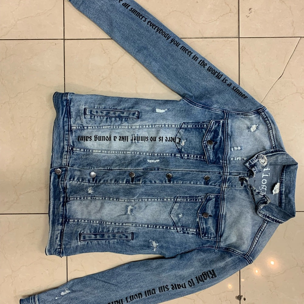 Graphic Denim Jacket with Eye Design Sz medium