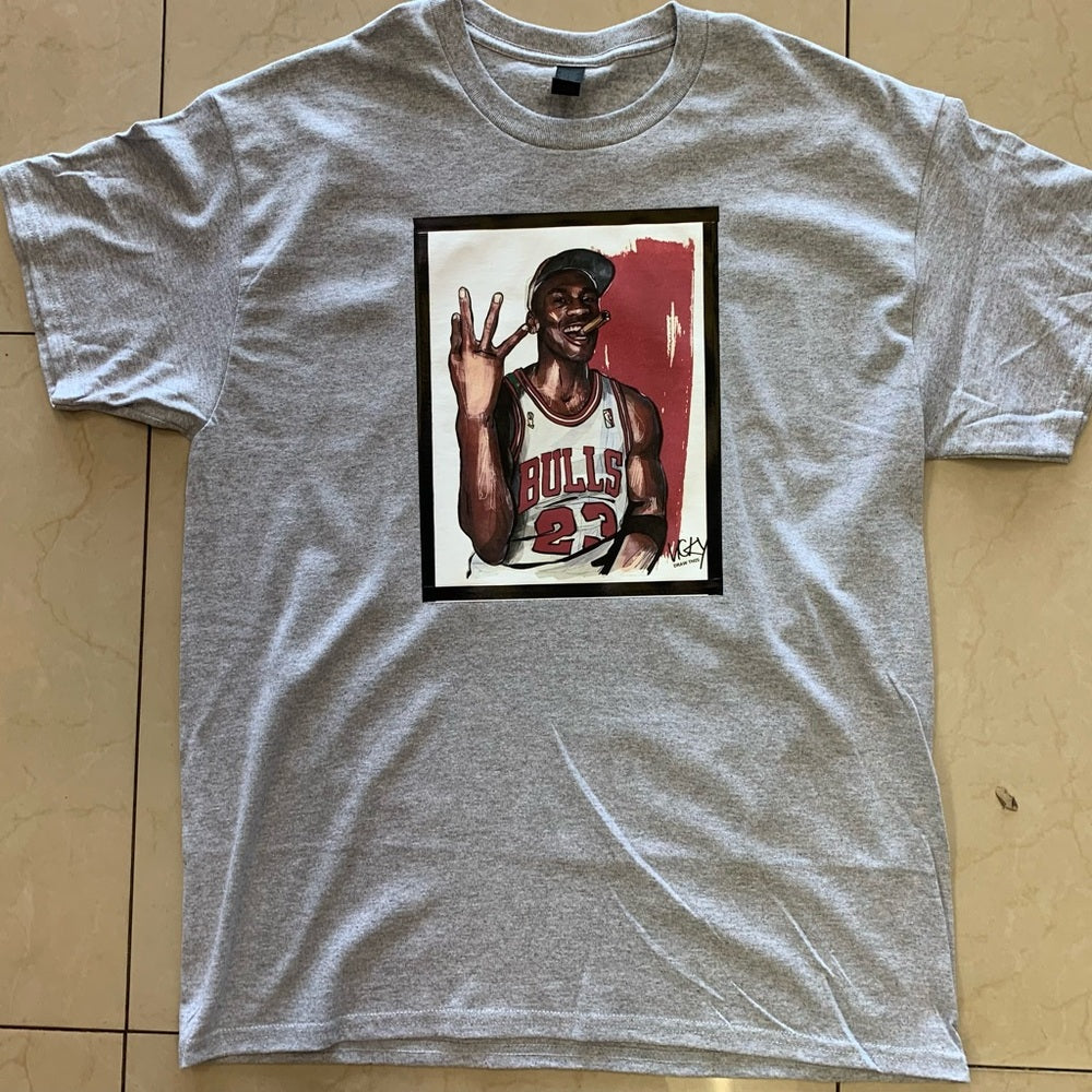 Gray Graphic T-Shirt with Jordan Sz various