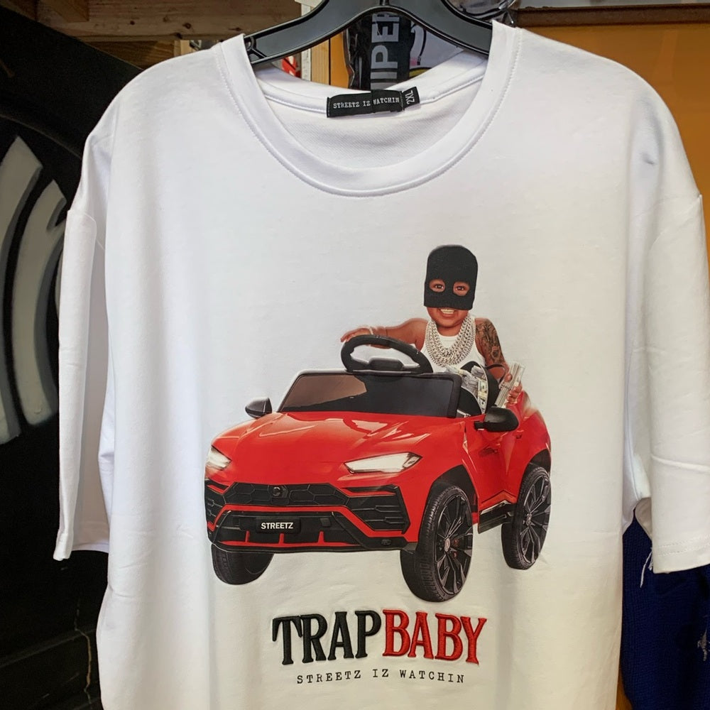 White T-Shirt with Red Car Graphic trap baby Sz 2 xl