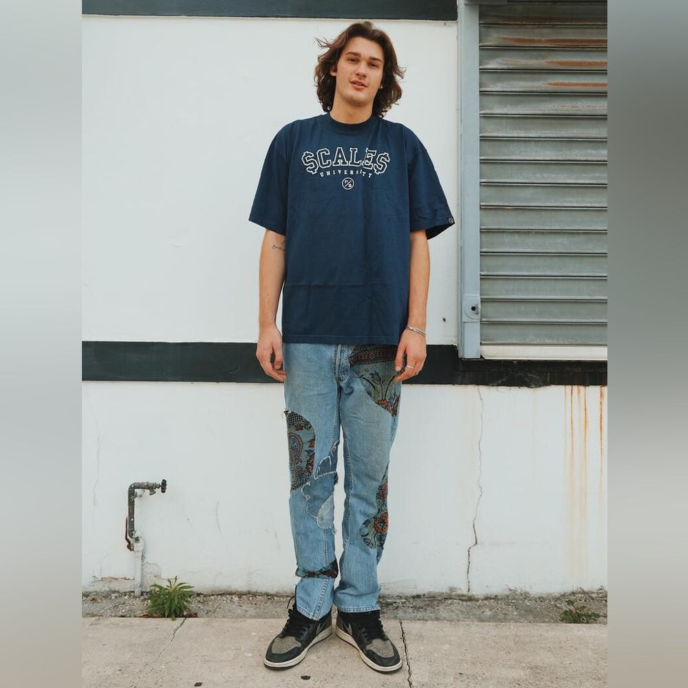 Blue and White Scales university tee Sz various