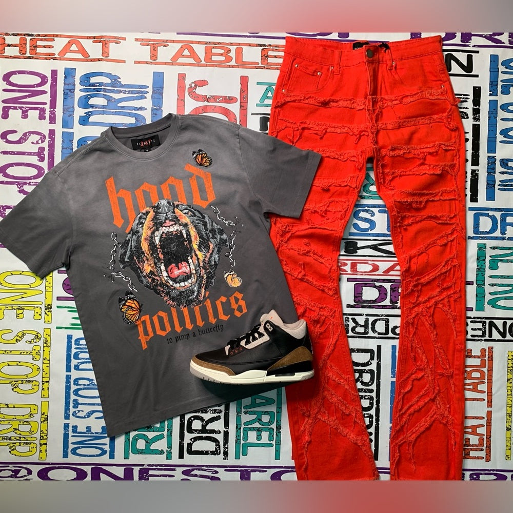 Gray Graphic Tee with Tiger Print