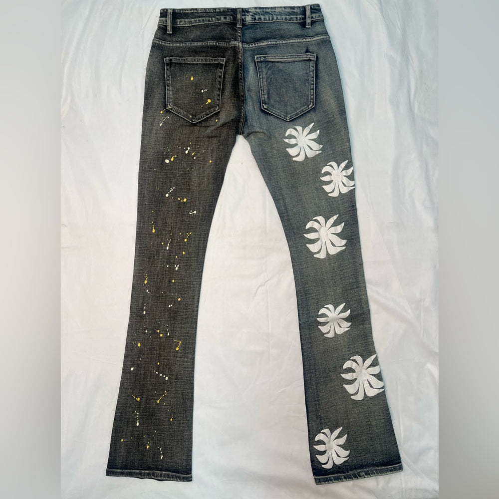 Malibu Graphic Stack Jeans with Gold Splatter Details