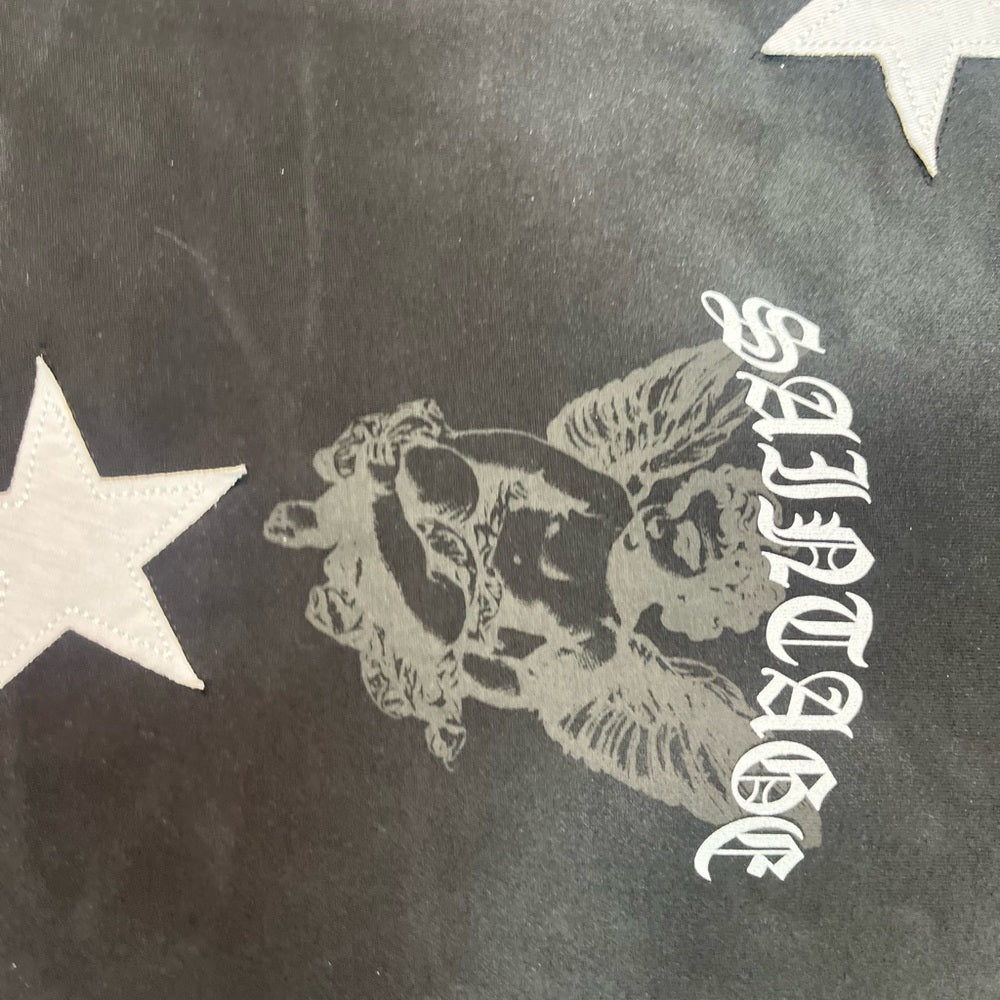 Black Graphic Tee with White Stars Cut Off