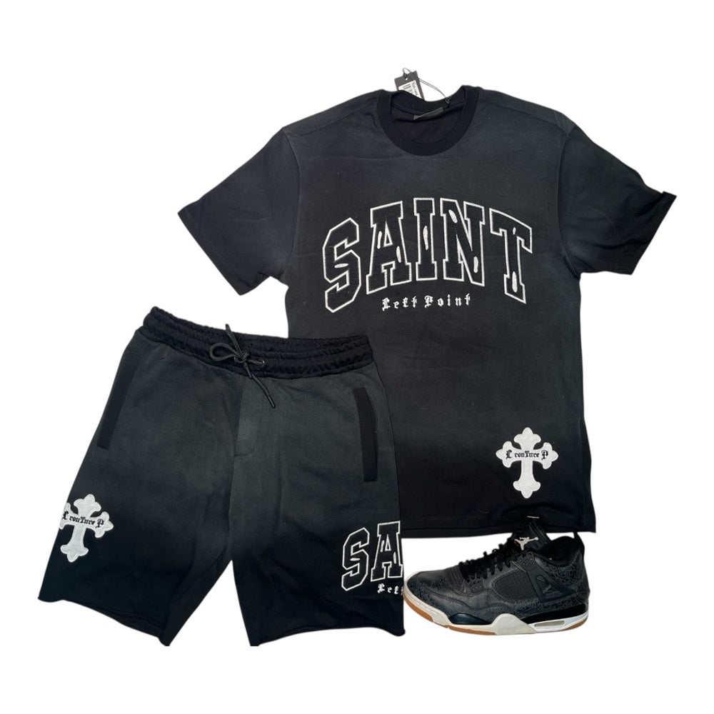 Sz VARIOUS SAINT Black Graphic T-Shirt and Shorts Set