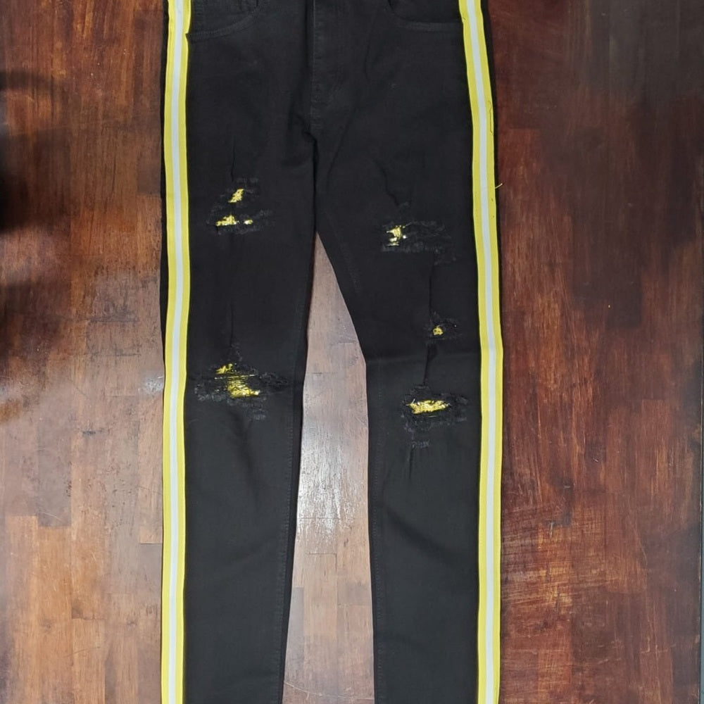 Sz Various black denim jeans yellow stripe