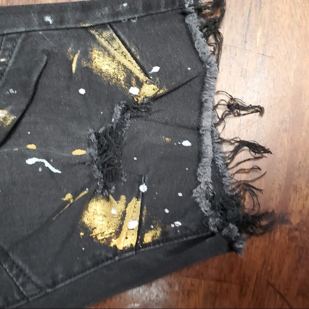 Black gold denim shorts sz Various