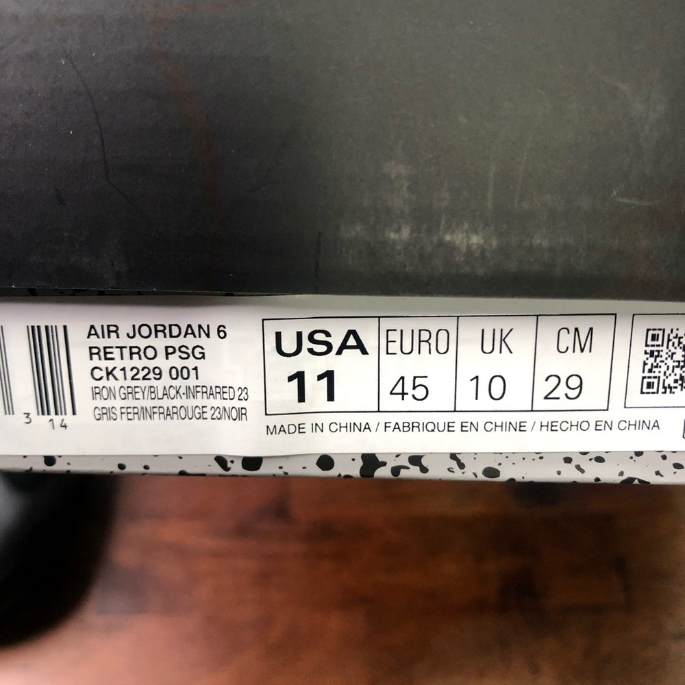Sz 11 psg Jordan retro 6 ck1229 001
