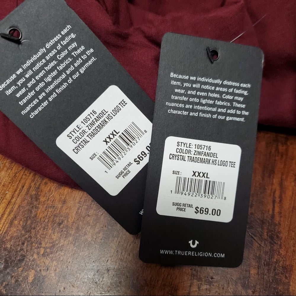 True Religion Rymstone tee sz various burgundy