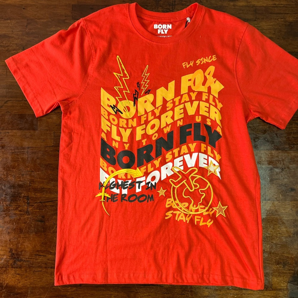 Born fly logo tee Sz Various