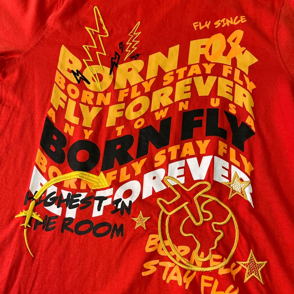 Born fly logo tee Sz Various