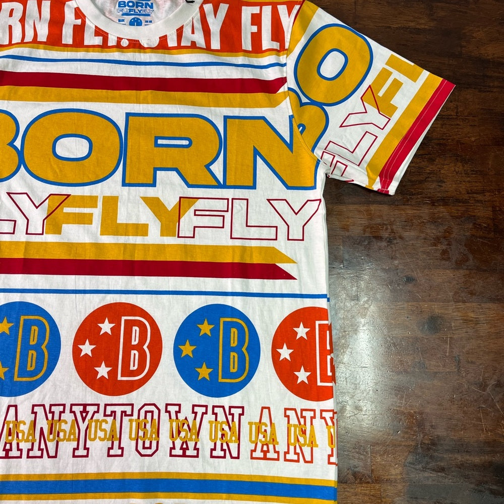 Born fly logo tee Sz Various