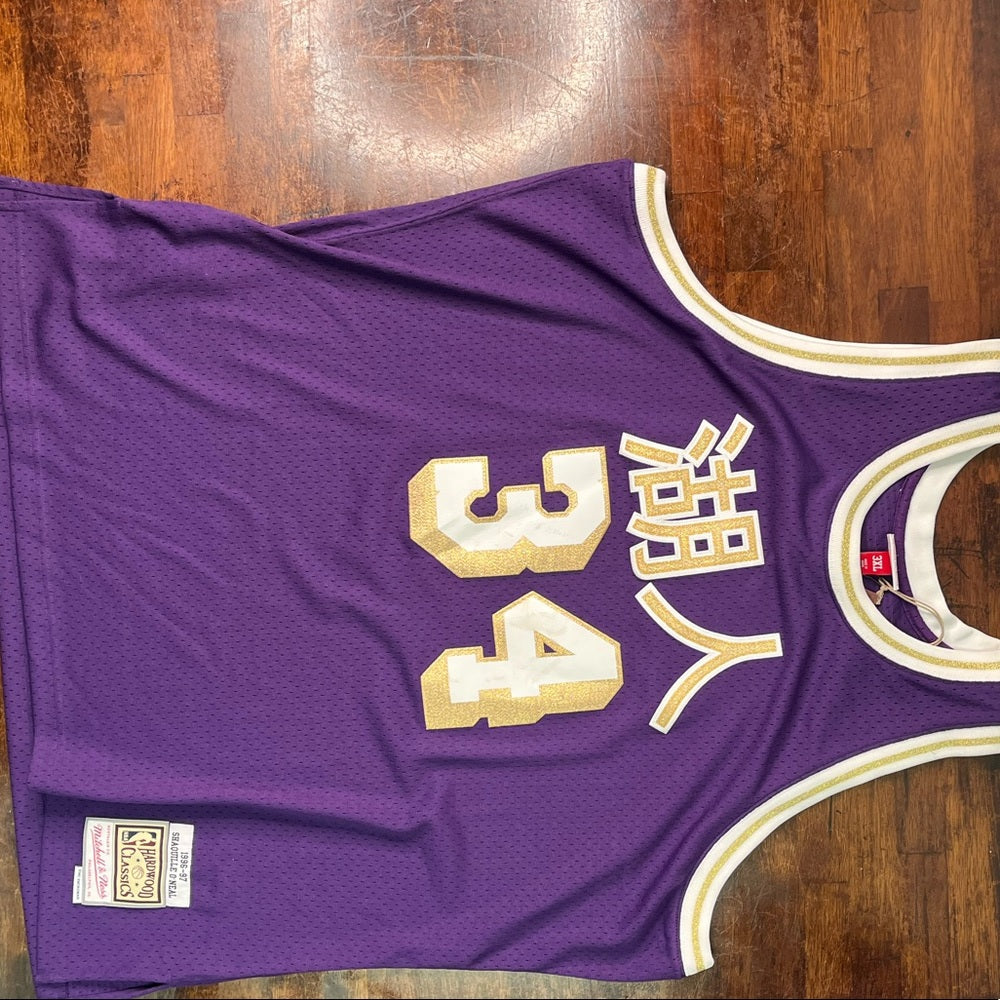 Sz 3xl Mens Mitchell & Ness NBA CNY Swingman Jersey Lakers 96 Shaquille O'Neal