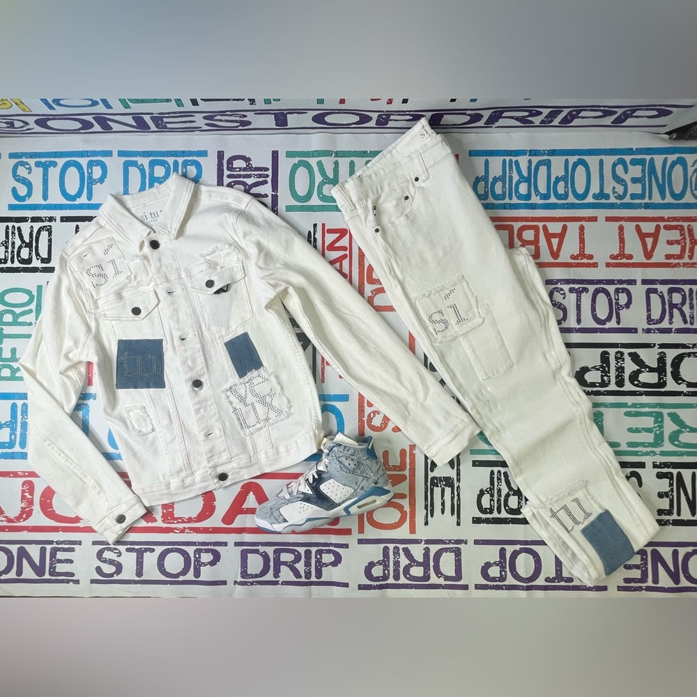 2 Piece denim set white & blue Sz various