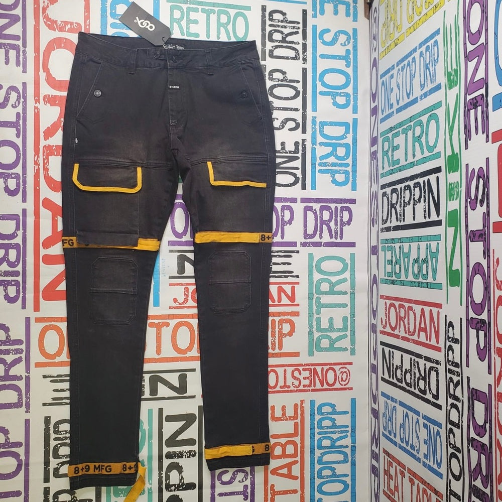 Strapped Up Slim Utility Jeans Denim Gold Straps