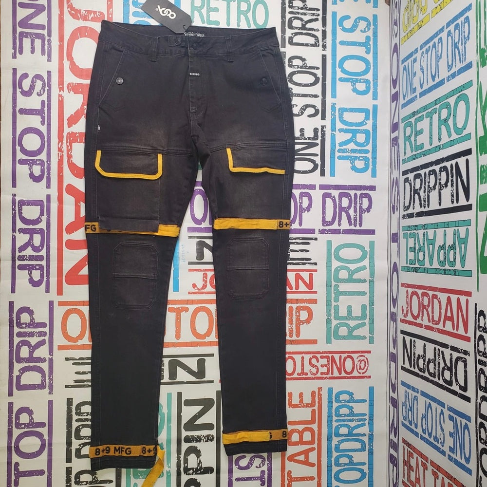 Strapped Up Slim Utility Jeans Denim Gold Straps