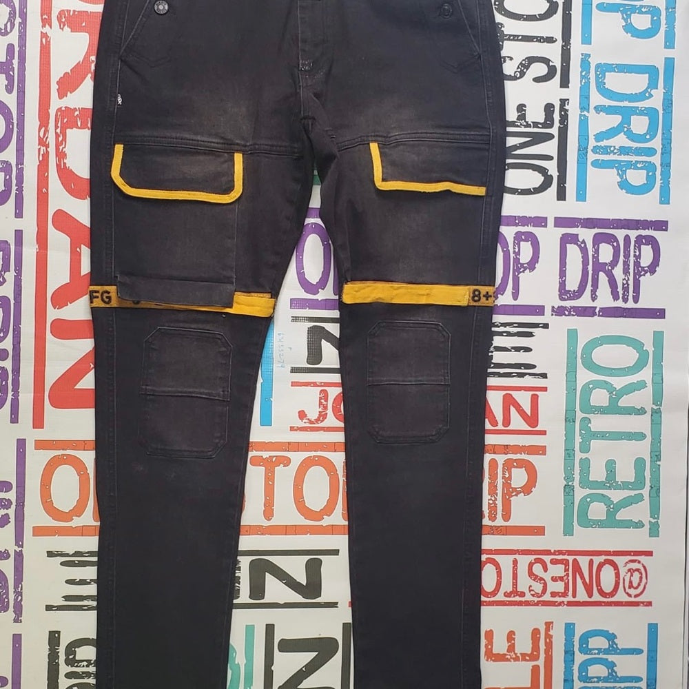 Strapped Up Slim Utility Jeans Denim Gold Straps