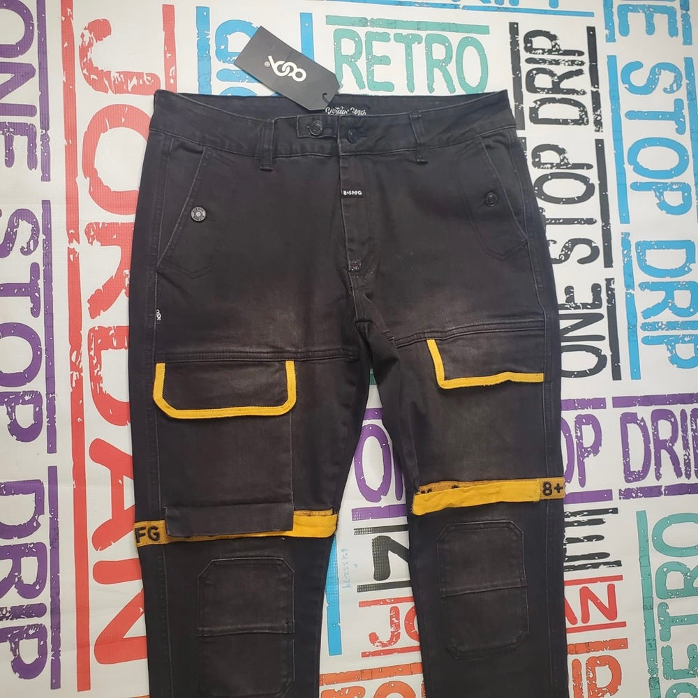 Strapped Up Slim Utility Jeans Denim Gold Straps