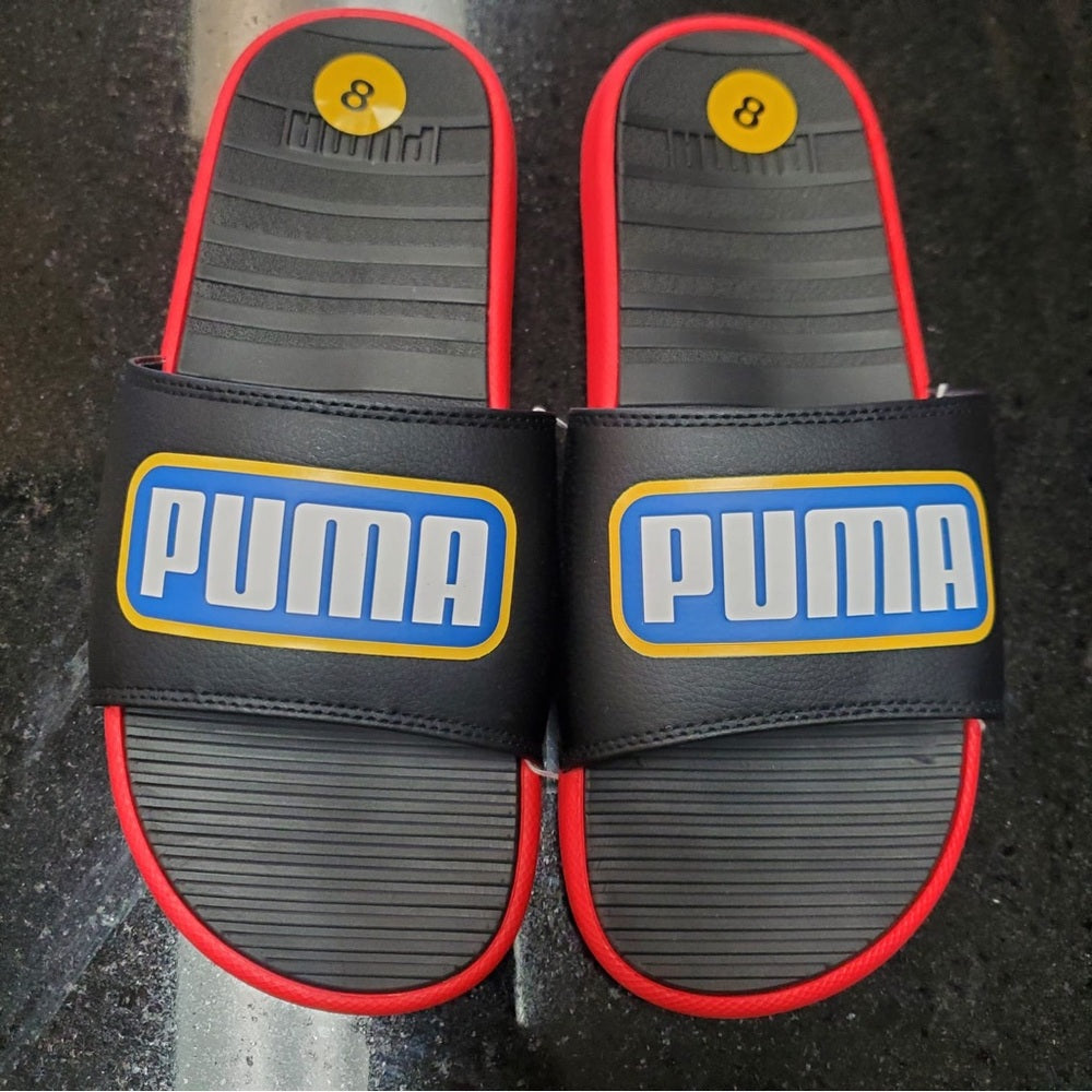 Sz 8 puma slides black & red
