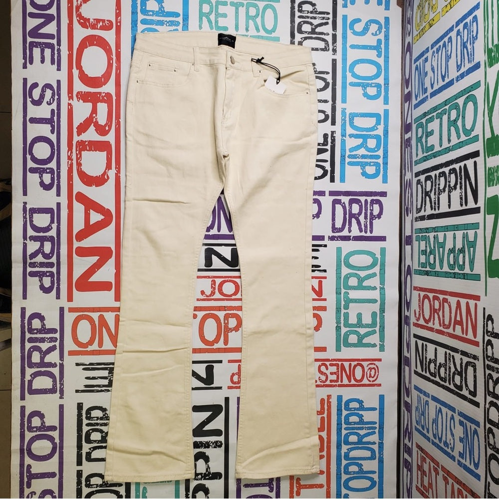 Off white color stack denim jeans no rip Sz various