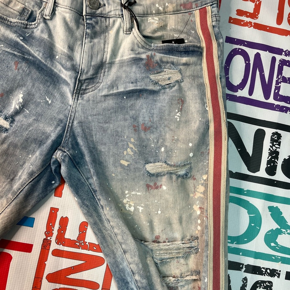 Sz Various  light blue denim side stripe