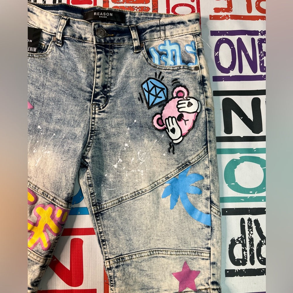 Sz 34 reasons brand graphic denim shorts