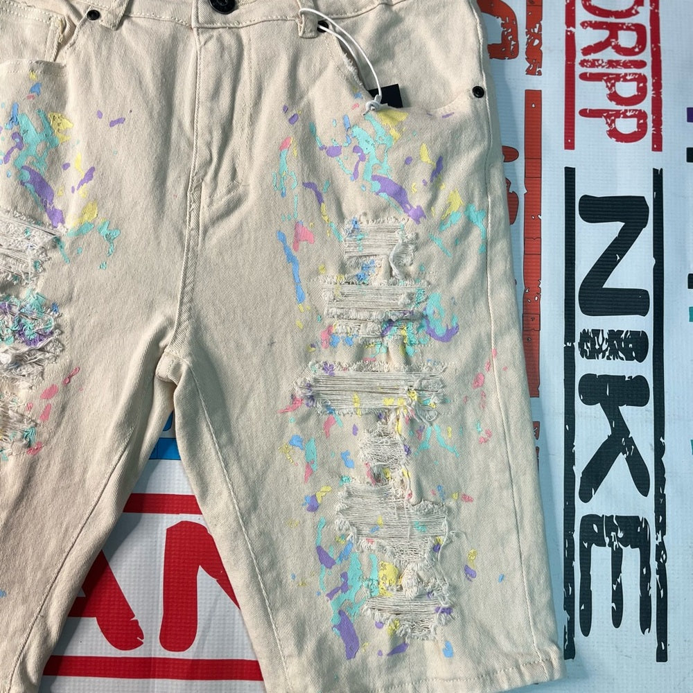 Sz 34 Paintsplash denim jean shorts