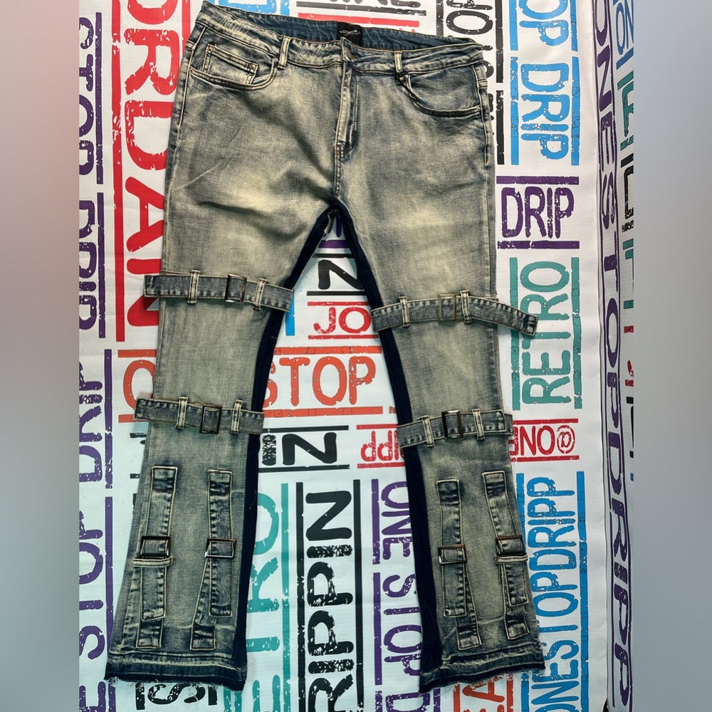 sz 40 denim blue strap jeans