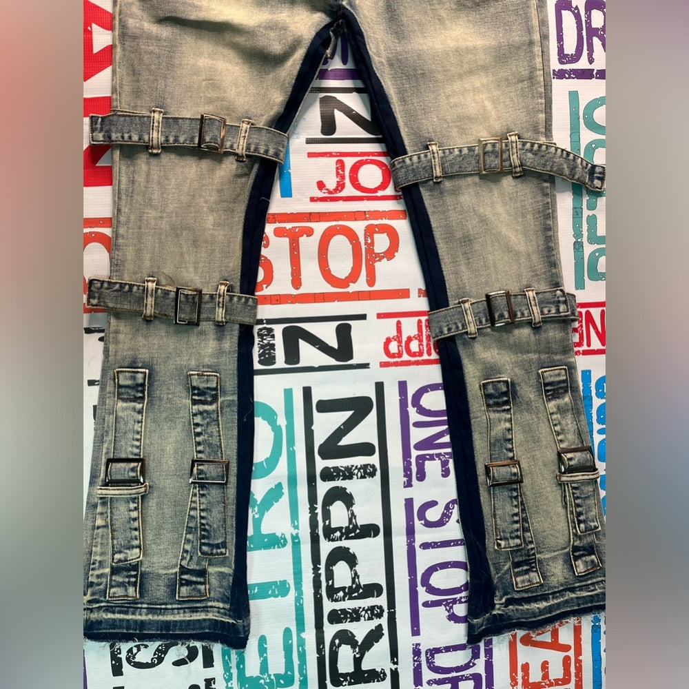 sz 40 denim blue strap jeans