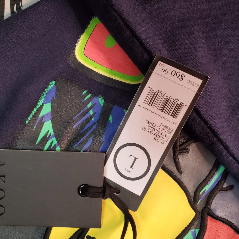 Akoo graphic tee sz large navy blue