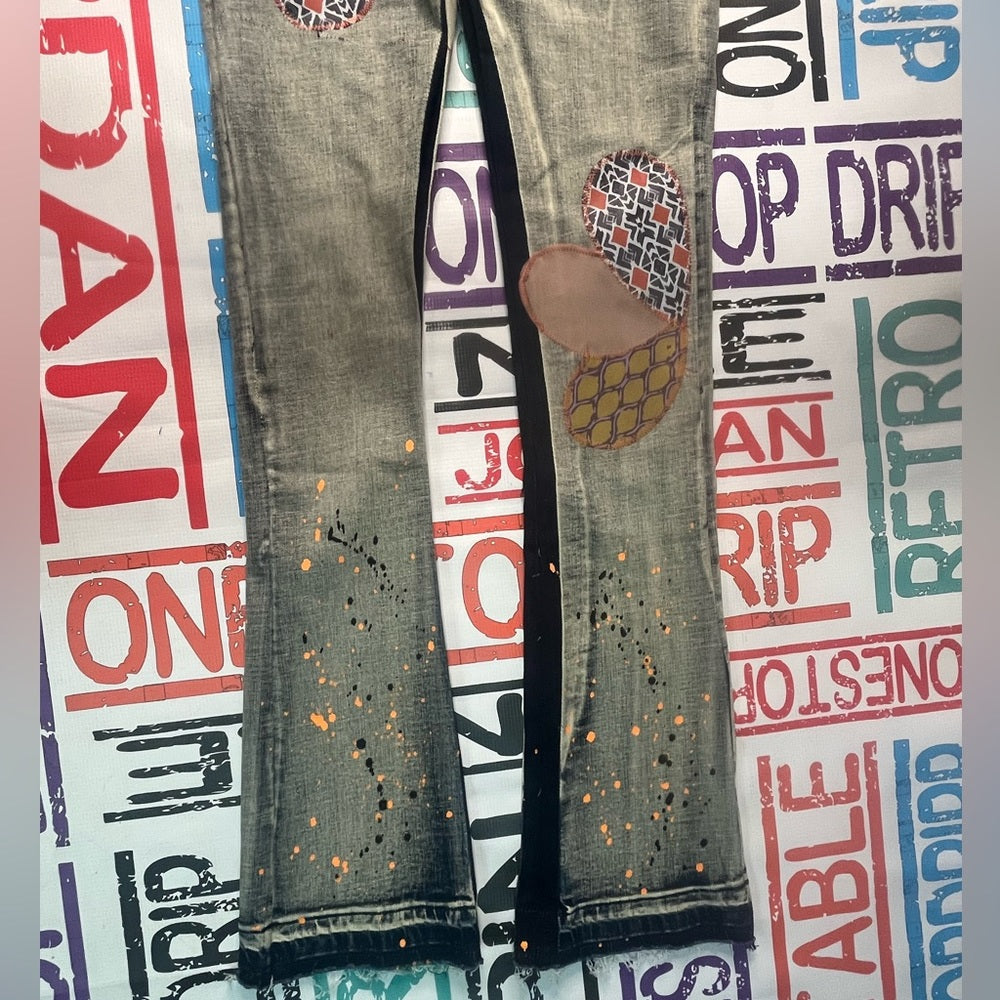 Sz Various pattern denim stacks jean