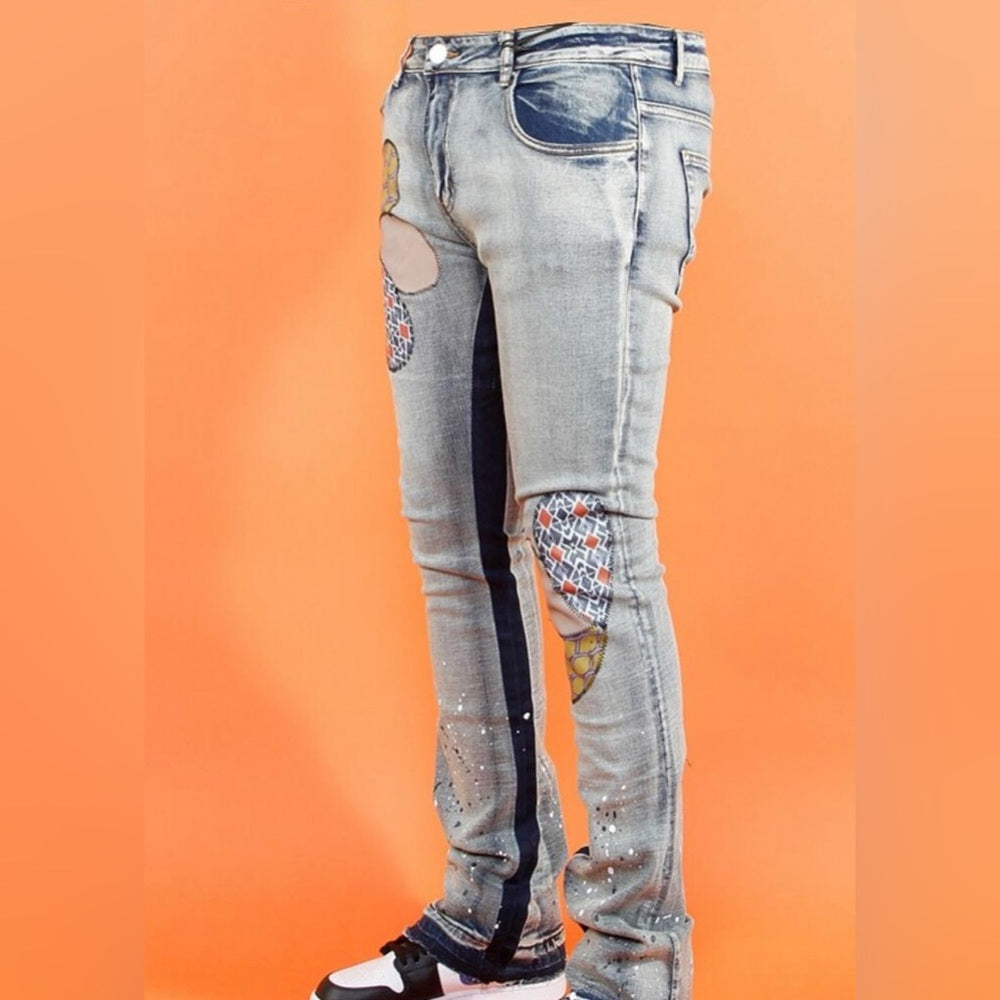 Sz Various pattern denim stacks jean