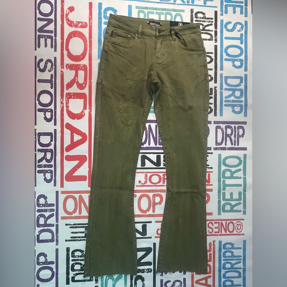 Sz Various Olive green denim solid stacks jeans