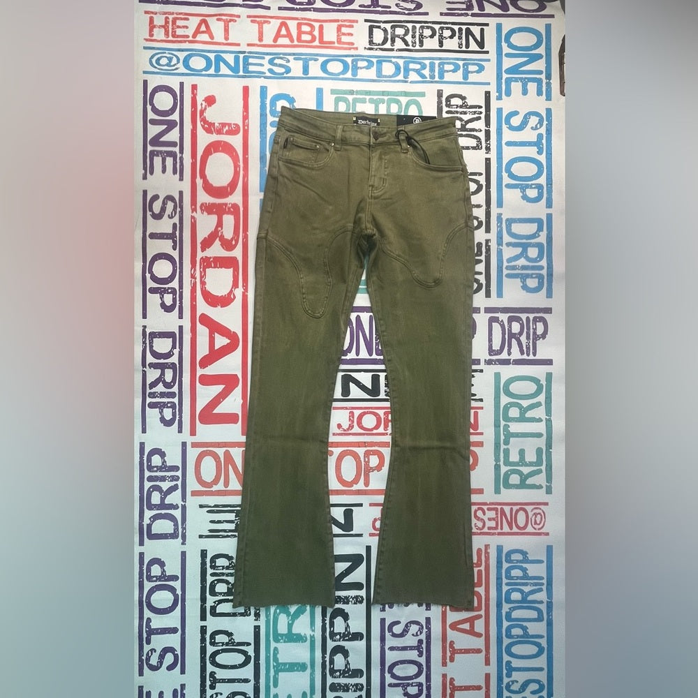 Sz Various Olive green denim solid stacks jeans