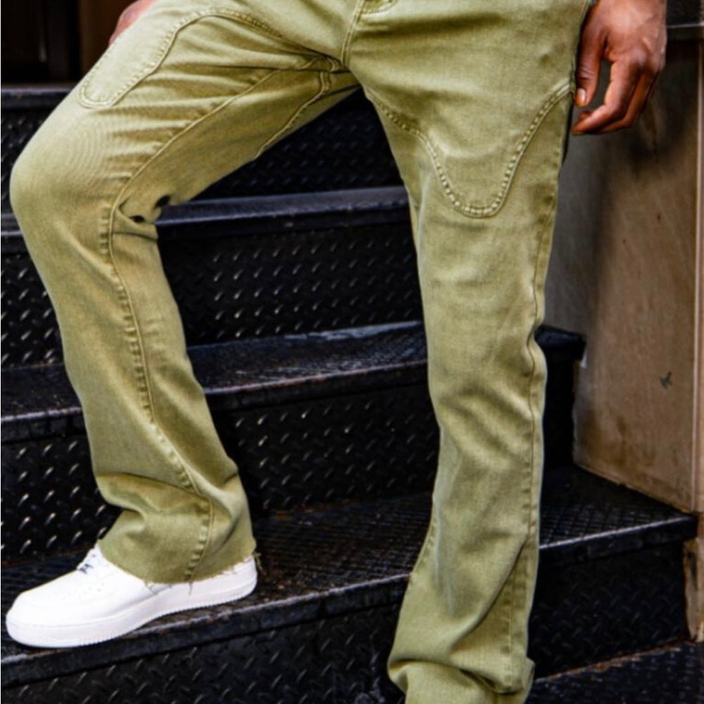 Sz Various Olive green denim solid stacks jeans