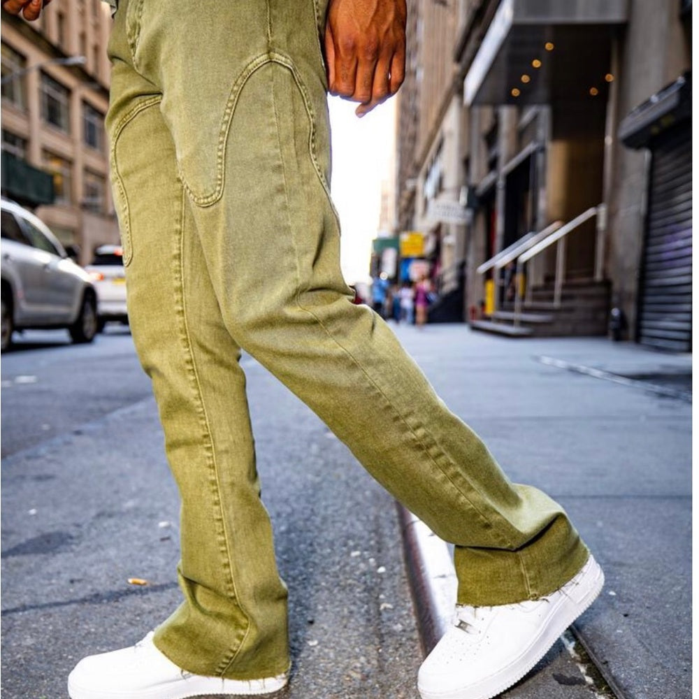 Sz Various Olive green denim solid stacks jeans