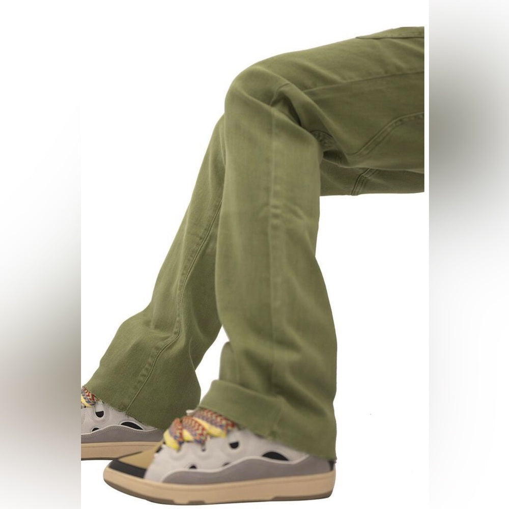 Sz Various Olive green denim solid stacks jeans